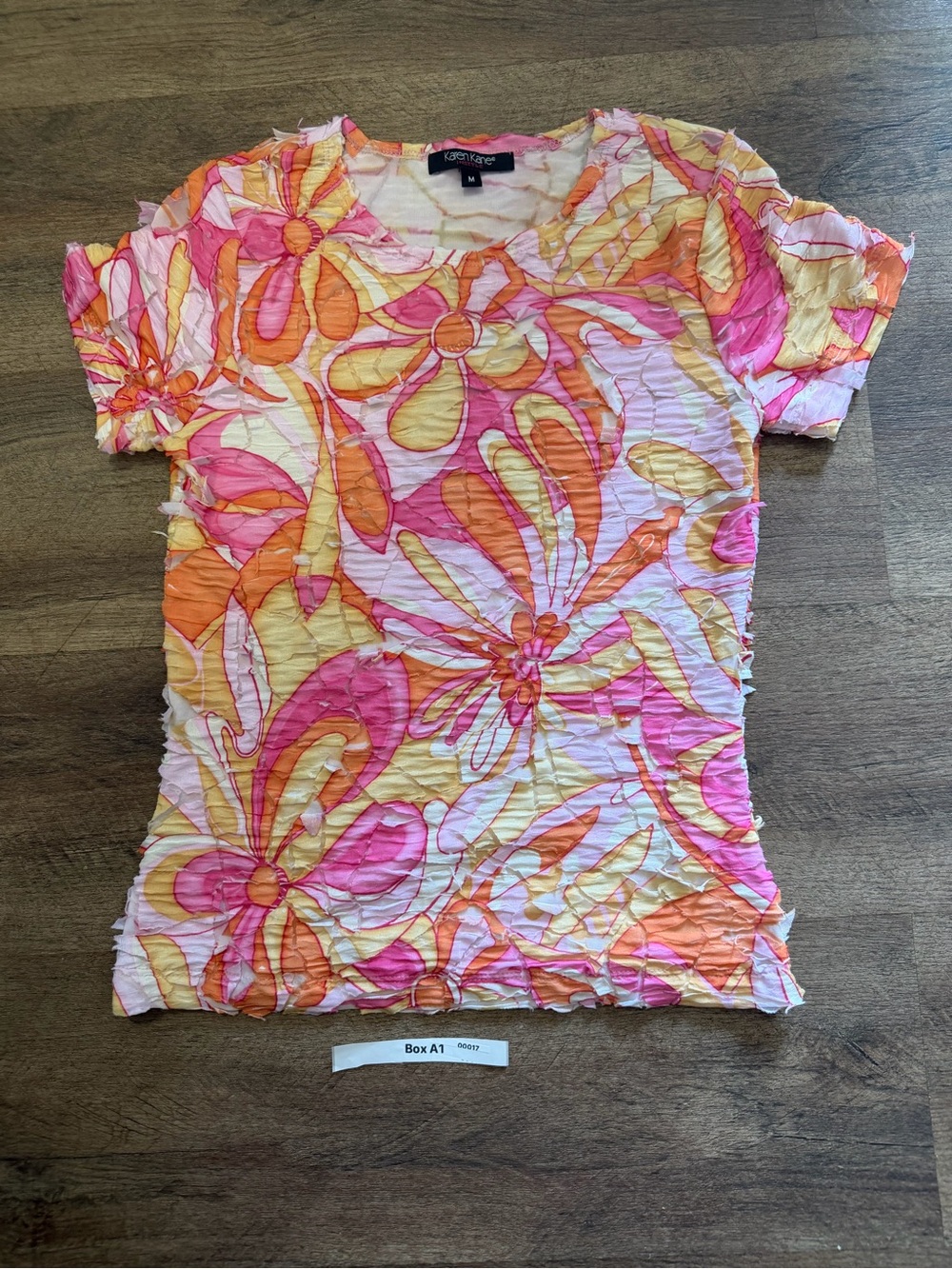 Karen Kane Pink Orange & Cream Floral Short Sleeve Tee